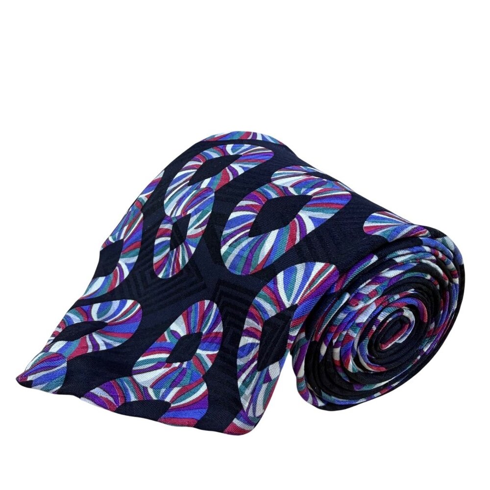 Oscar De La Renta Mens Multi-Color Silk Tie Abstract Pattern Made In USA Couture